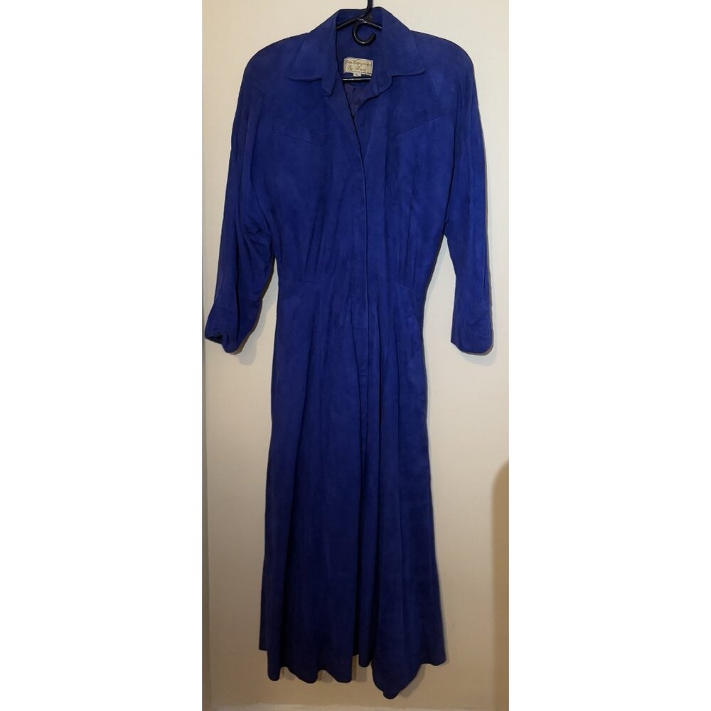 Dero Enterprises by Rocco NYC suede leather dress sz L color bright blue Vintage